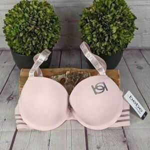 NWT Bebe Logo Pink Mesh-Band Underwire Push-Up Bra